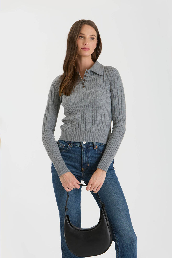 Women's Long Sleeve - COLLARED POLO LONG SLEEVE KNIT TOP - - Cultured Cloths Apparel