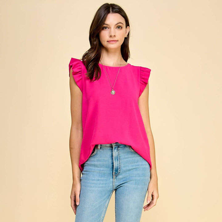 Women's Sleeveless - Solid Top with Ruffled Detailed Sleeves -  - Cultured Cloths Apparel