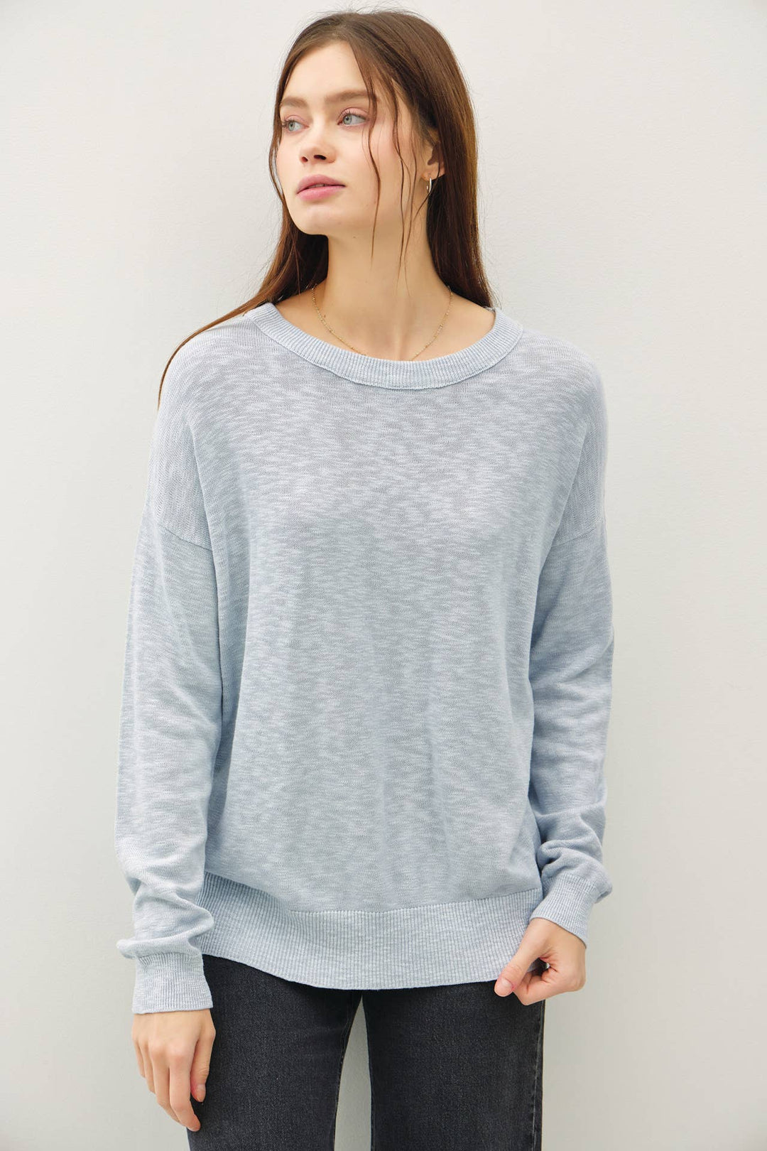 Women's Sweaters - OVERSIZED COTTON SLUB SWEATER - Sky Blue - Cultured Cloths Apparel