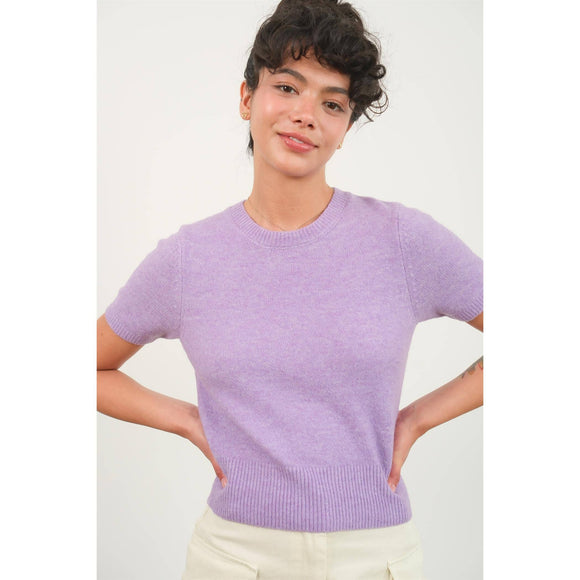 Women's Short Sleeve - SHORT SLEEVE KNIT SWEATER - LAVENDER - Cultured Cloths Apparel