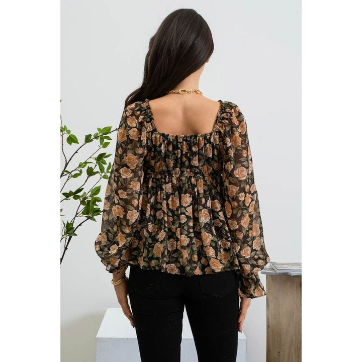 Women's Long Sleeve - Floral Babydoll Blouse -  - Cultured Cloths Apparel