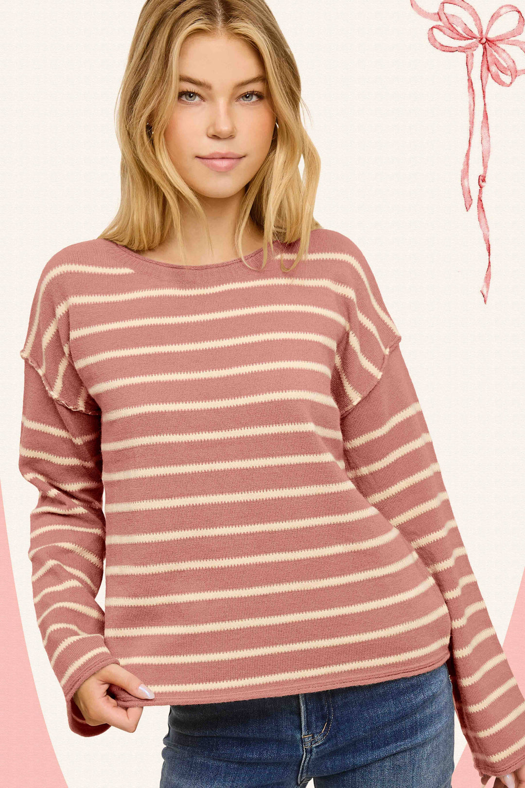 Women's Sweaters - Striped Round Neck Loose Fit Long Sleeve Sweater -  - Cultured Cloths Apparel