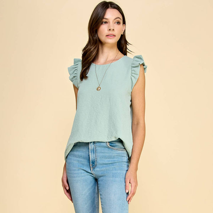 Women's Sleeveless - Solid Top with Ruffled Detailed Sleeves -  - Cultured Cloths Apparel