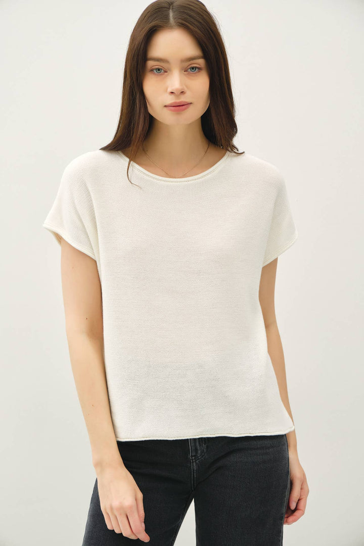 Women's Short Sleeve - BOXY SHORT SLEEVE SWEATER W RAW SEAM - Off-White - Cultured Cloths Apparel