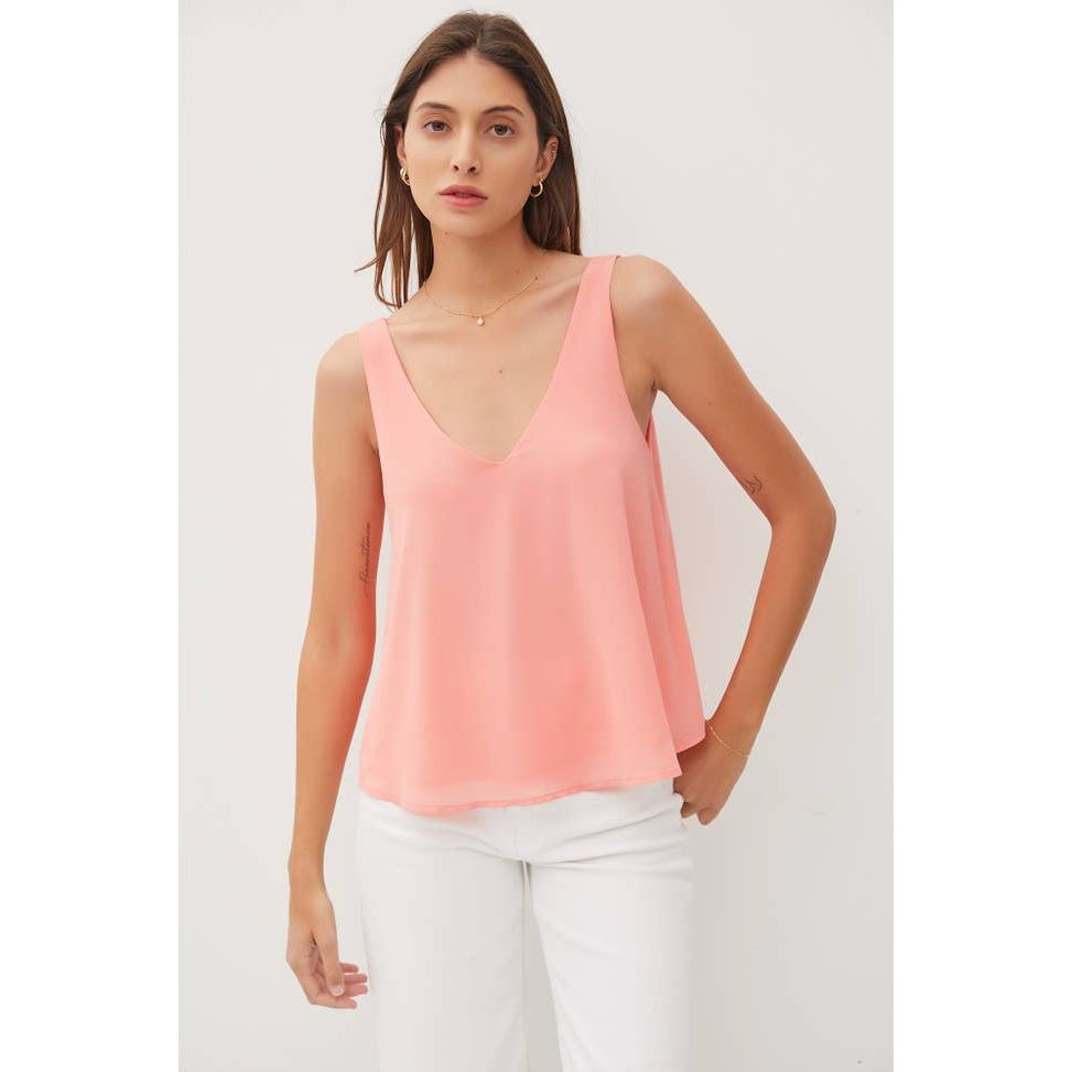 Women's Sleeveless - Sleeveless V-Neck Solid Top - Papaya - Cultured Cloths Apparel