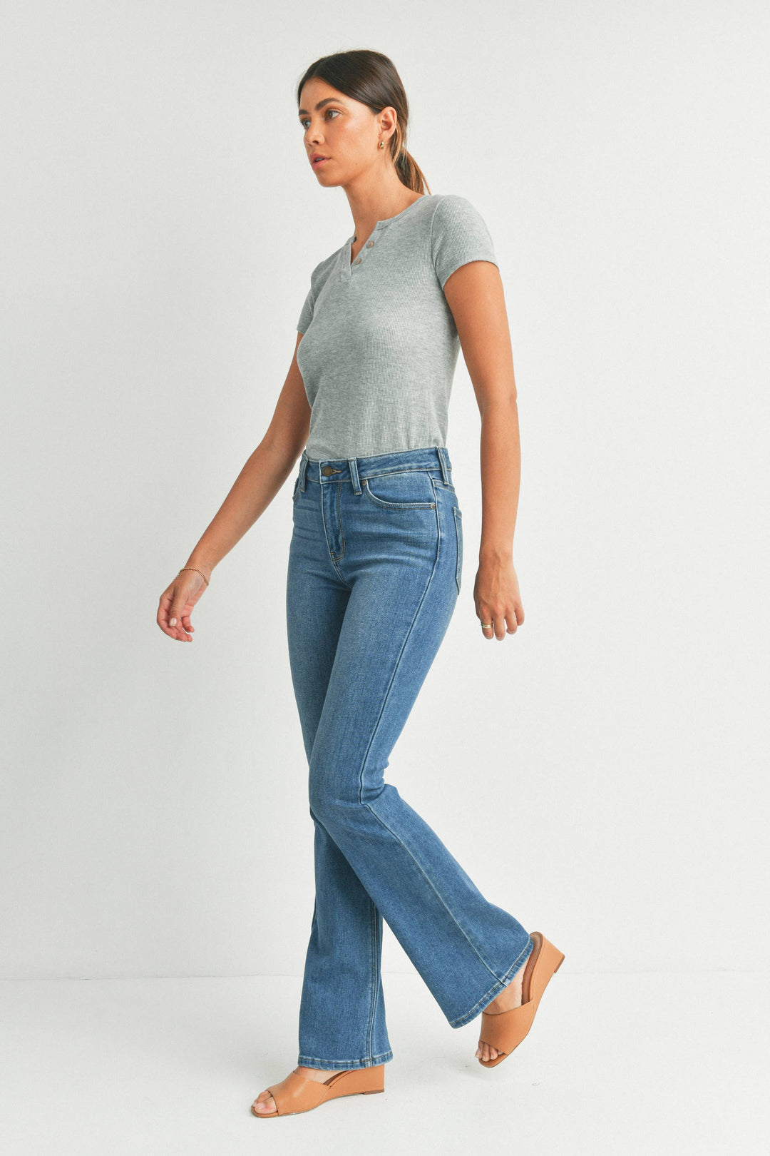 Denim - Dolly Long High Rise Skinny Flare Medium Blue Denim Jeans -  - Cultured Cloths Apparel