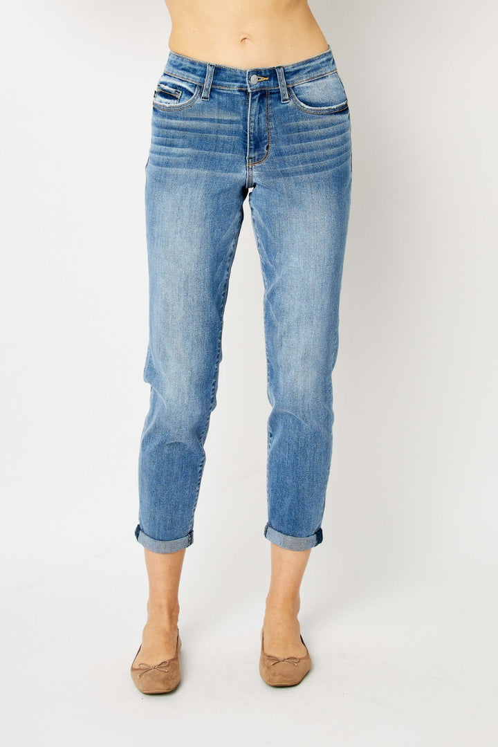 Denim - Judy Blue Full Size Cuffed Hem Slim Jeans - Medium - Cultured Cloths Apparel