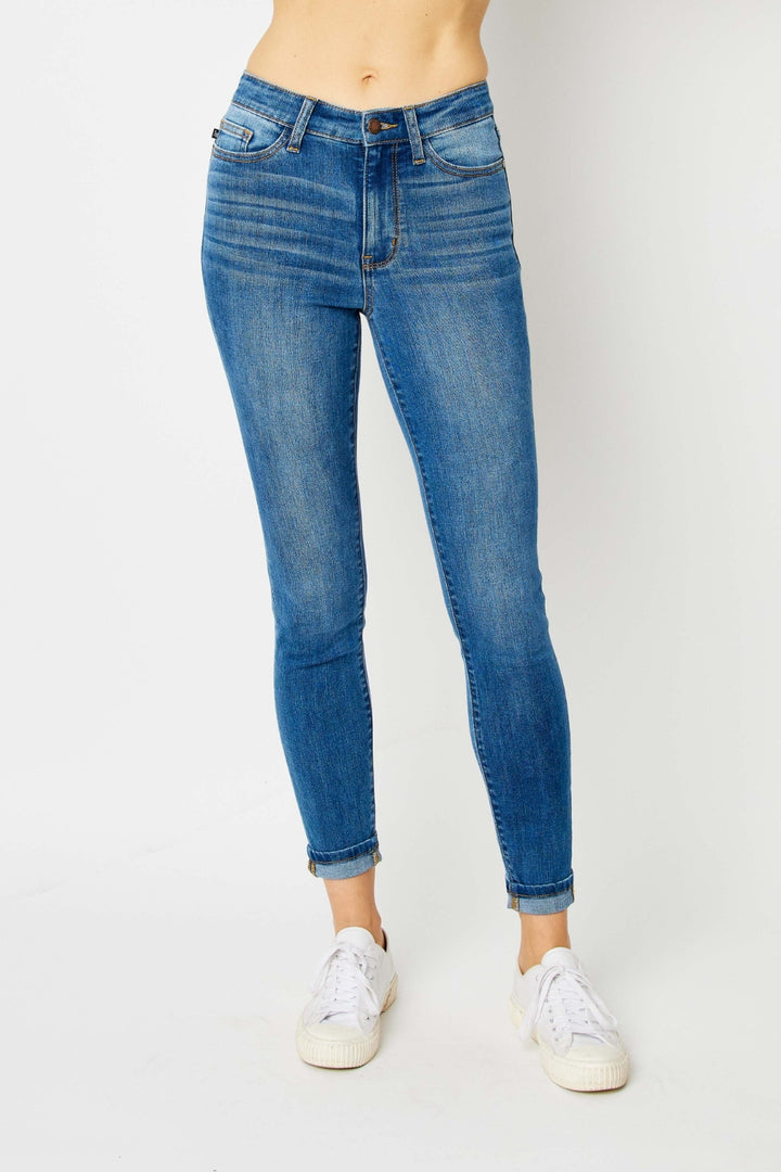 Denim - Judy Blue Full Size Cuffed Hem Skinny Jeans (Copy) - Medium - Cultured Cloths Apparel