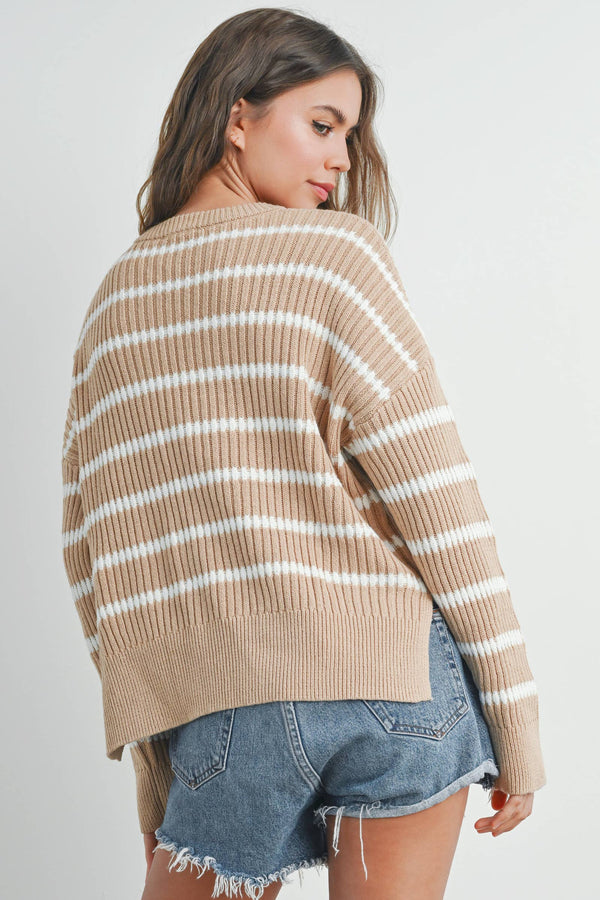 Women's Sweaters - BOAT NECK STRIPED KNIT SWEATER -  - Cultured Cloths Apparel