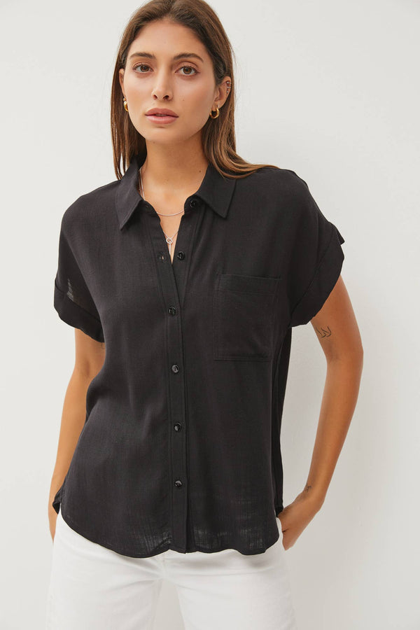 Women's Short Sleeve - SOLID SHORT SLEEVE BUTTON DOWN SHIRT - Black - Cultured Cloths Apparel