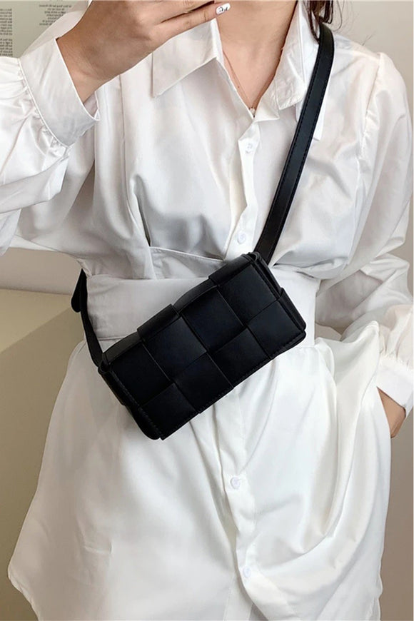 Accessories, Bags - Zenana Vegan Leather Woven Crossbody Bag - Black - Cultured Cloths Apparel