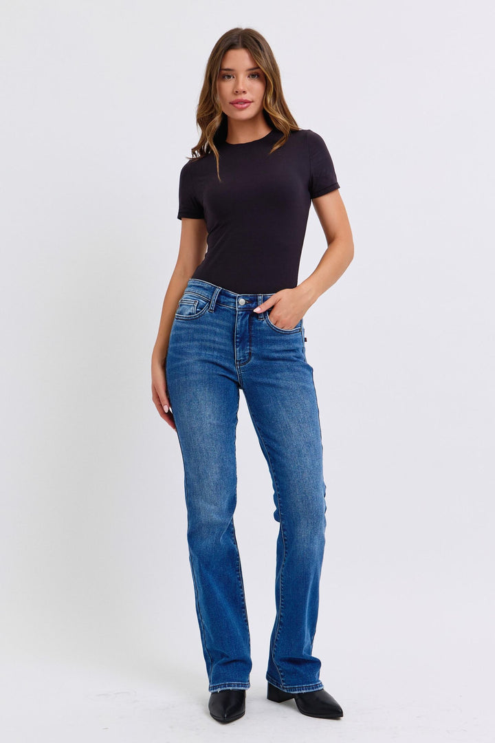 Denim - Judy Blue Full Size Mid-Rise Bootcut Jeans with Pockets - - Cultured Cloths Apparel