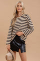 Women's Sweaters - STRIPE BOAT NECK DROP SHOULDER KNIT SWEATER - TAUPE - Cultured Cloths Apparel