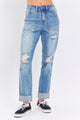 Denim - Judy Blue Full Size Distressed Straight Jeans with Patch Pockets -  - Cultured Cloths Apparel