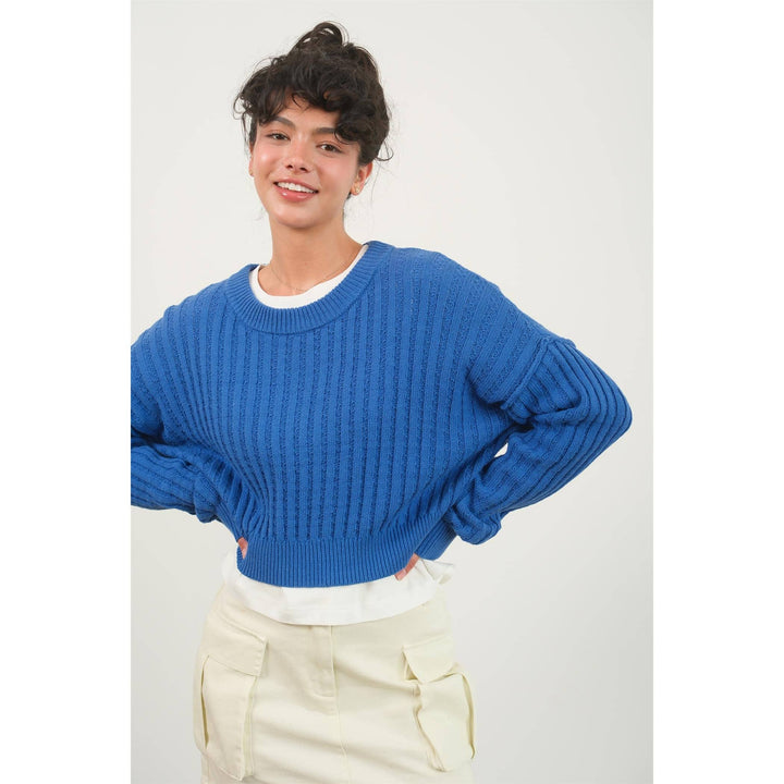 Women's Sweaters - CROPPED RIBBED LONG SLEEVE KNIT SWEATER -  - Cultured Cloths Apparel