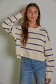 Women's Sweaters - Striped Crew Neck Long Sleeve Pullover Sweater Top -  - Cultured Cloths Apparel