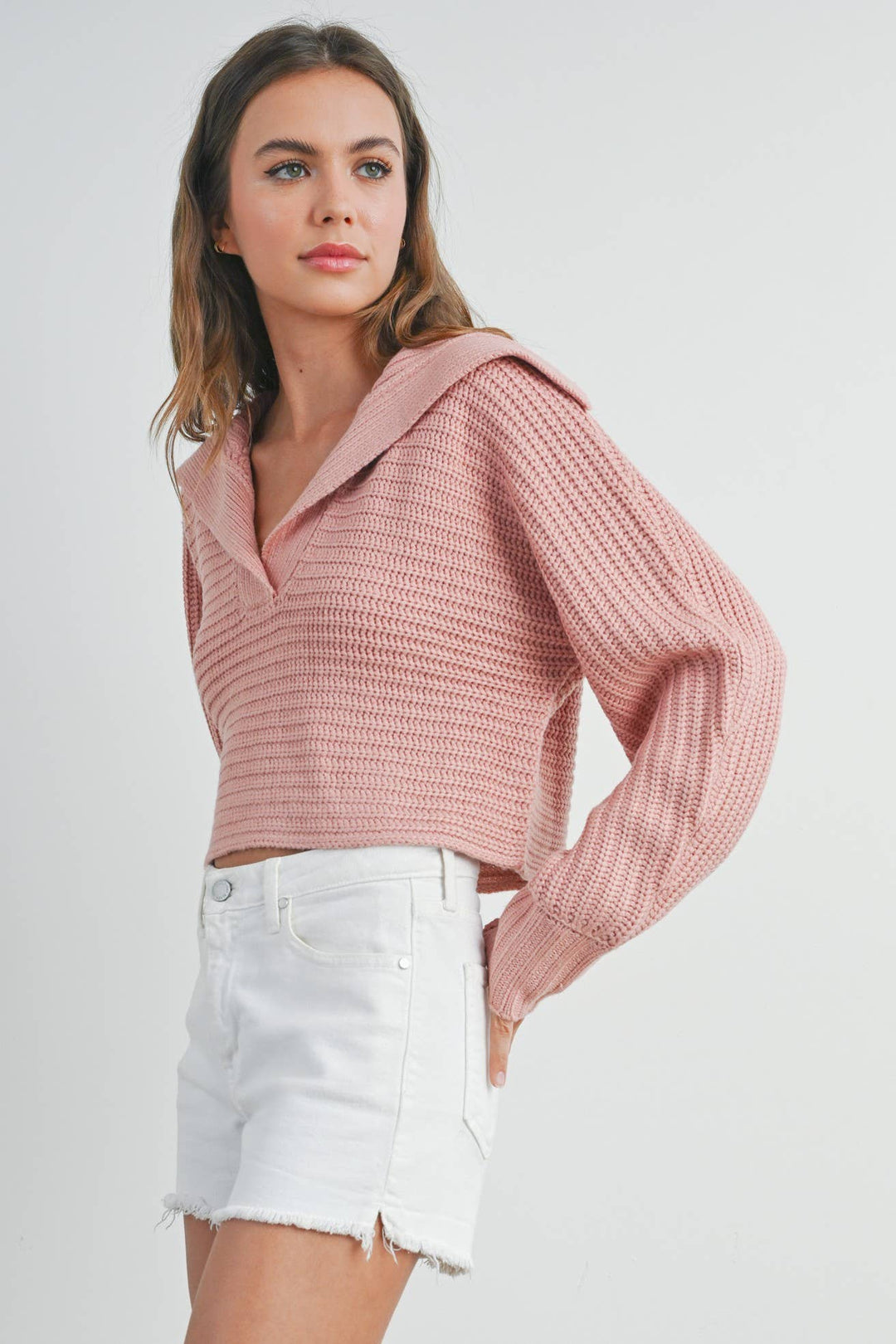 Women's Sweaters - DRAMA COLLAR V NECK SWEATER - MAUVE - Cultured Cloths Apparel