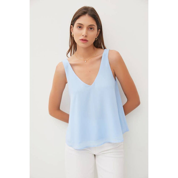 Women's Sleeveless - Sleeveless V-Neck Solid Top - Sky - Cultured Cloths Apparel