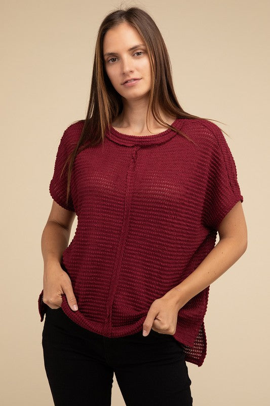 Women's Sweaters - Dolman Short Sleeve Jacquard Sweater -  - Cultured Cloths Apparel