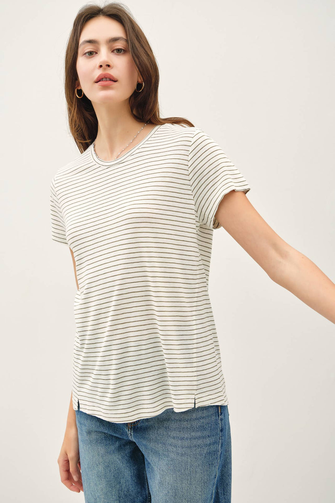 Women's Short Sleeve - SHORT SLEEVE ROUND NECK STRIPED RELAXED TEE - - Cultured Cloths Apparel