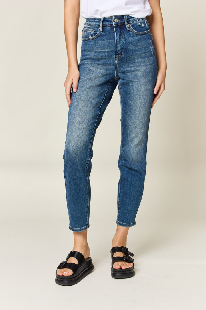 Denim - 88776 Judy Blue Full Size Tummy Control High Waist Slim Jeans - Dark - Cultured Cloths Apparel