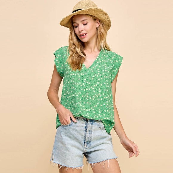 Women's Short Sleeve - V Neck Floral Printed Top -  - Cultured Cloths Apparel