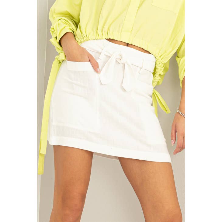 Women's Skirts - Better Days Tie-Belt Mini Skirt - Off White - Cultured Cloths Apparel