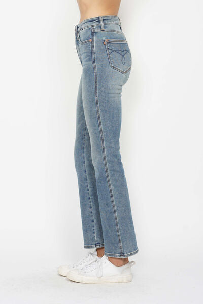 Denim - Judy Blue Tummy Control Back Embroidered Pocketed Bootcut Jeans - - Cultured Cloths Apparel