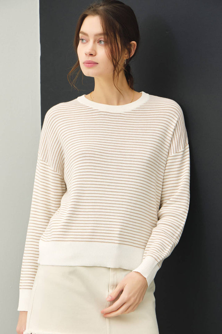 Women's Sweaters - STRIPED LONG SLEEVE SWEATER - - Cultured Cloths Apparel