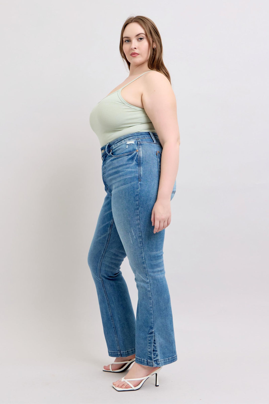 Denim - Judy Blue HW Tummy Control Vintage Wash Side Slit Slim Boot Jeans - - Cultured Cloths Apparel