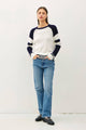 Women's Sweaters - BASEBALL STYLE SWEATER WITH STRIPED ACCENTS -  - Cultured Cloths Apparel