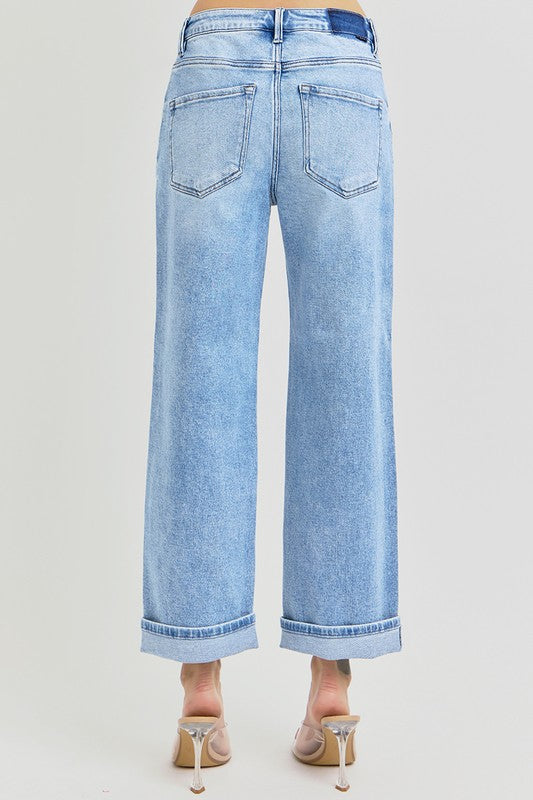 Denim - RISEN Full Size Ankle Wide Leg Cuffed Jeans - - Cultured Cloths Apparel