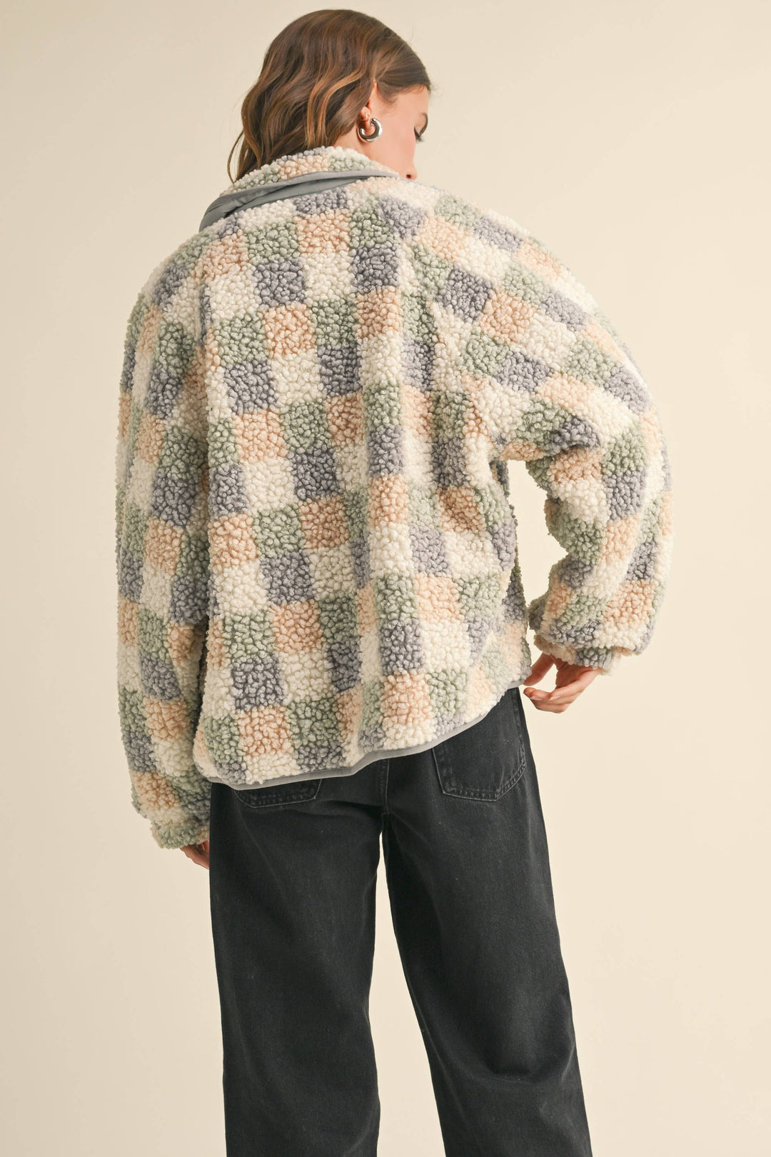 Outerwear - MULTI COLOR GRID PATTERN SHERPA JACKET -  - Cultured Cloths Apparel