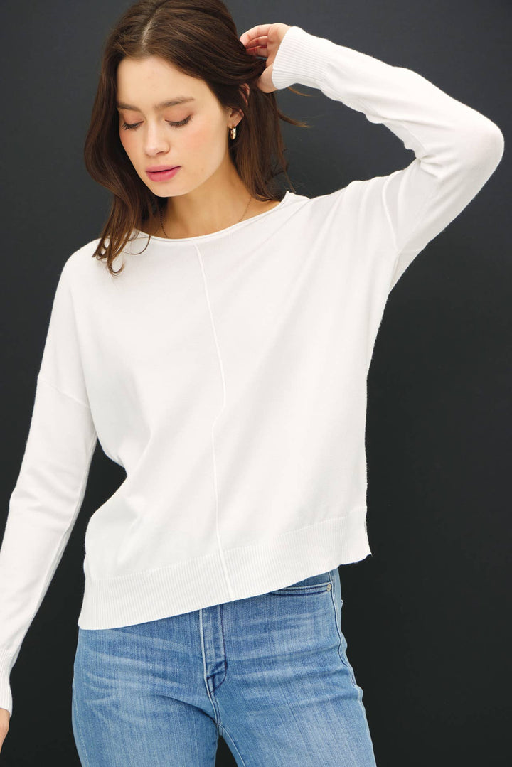 Women's Sweaters - CENTER FRONT SEAM LONG SLEEVE SWEATER - Ivory - Cultured Cloths Apparel