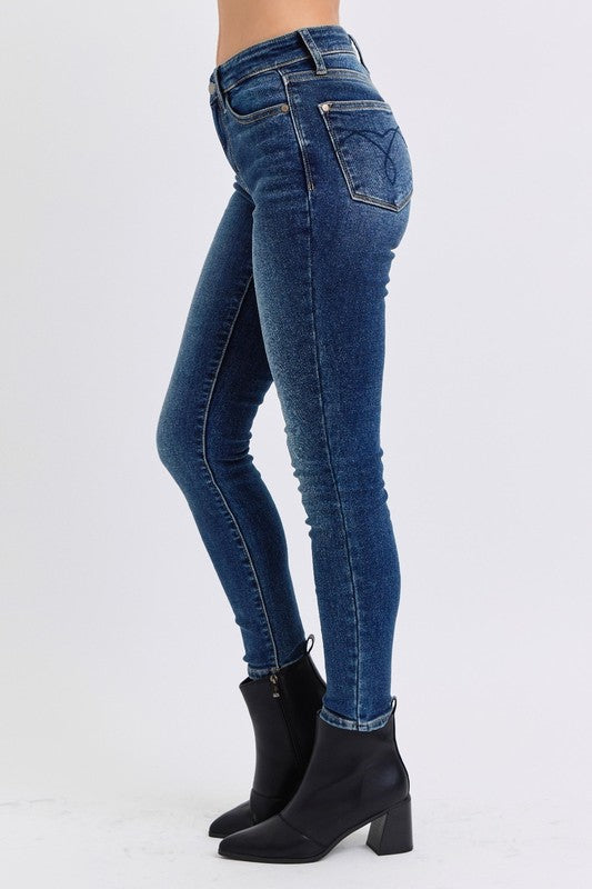 Denim - Judy Blue Full Size Mid-Rise Waist Skinny Jeans with Pockets - - Cultured Cloths Apparel