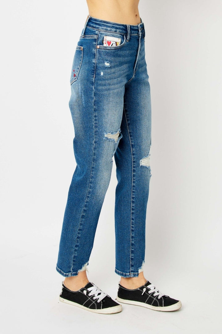 Denim - Judy Blue Full Size Distressed Slim Jeans -  - Cultured Cloths Apparel