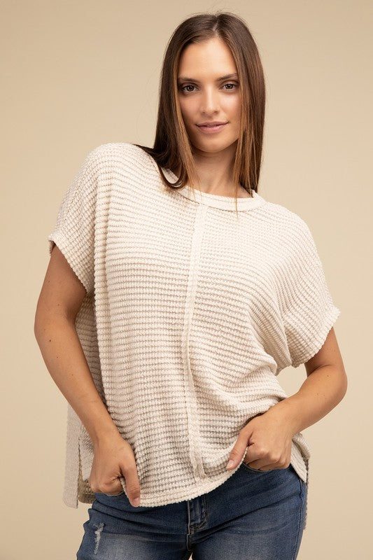 Women's Sweaters - Dolman Short Sleeve Jacquard Sweater -  - Cultured Cloths Apparel