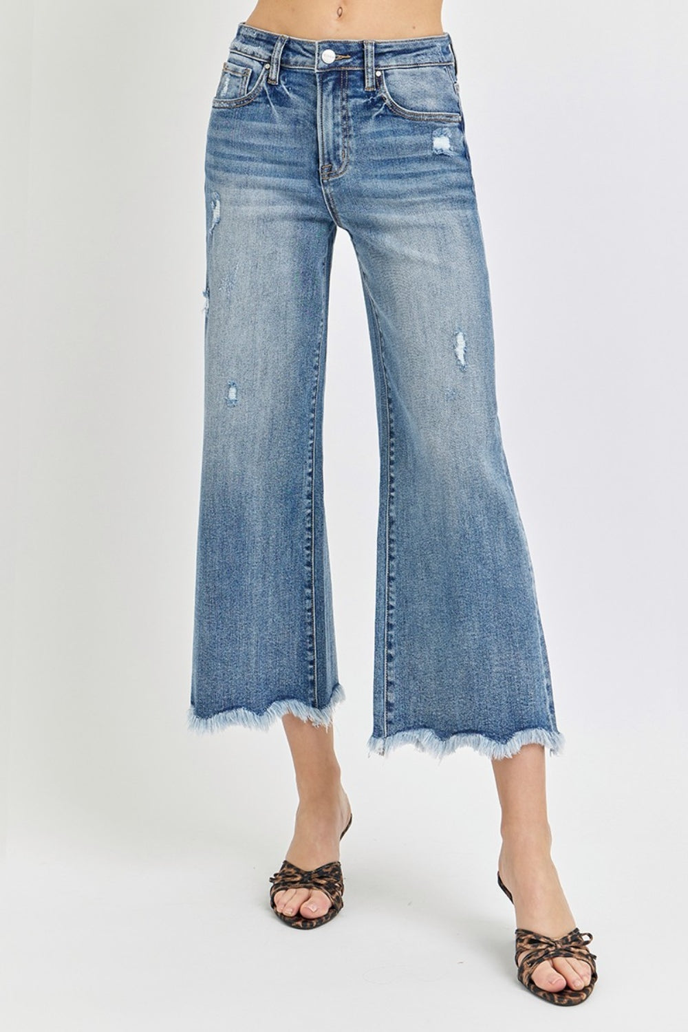 Denim - Risen High Rise Cropped Flare Jeans - Dark - Cultured Cloths Apparel