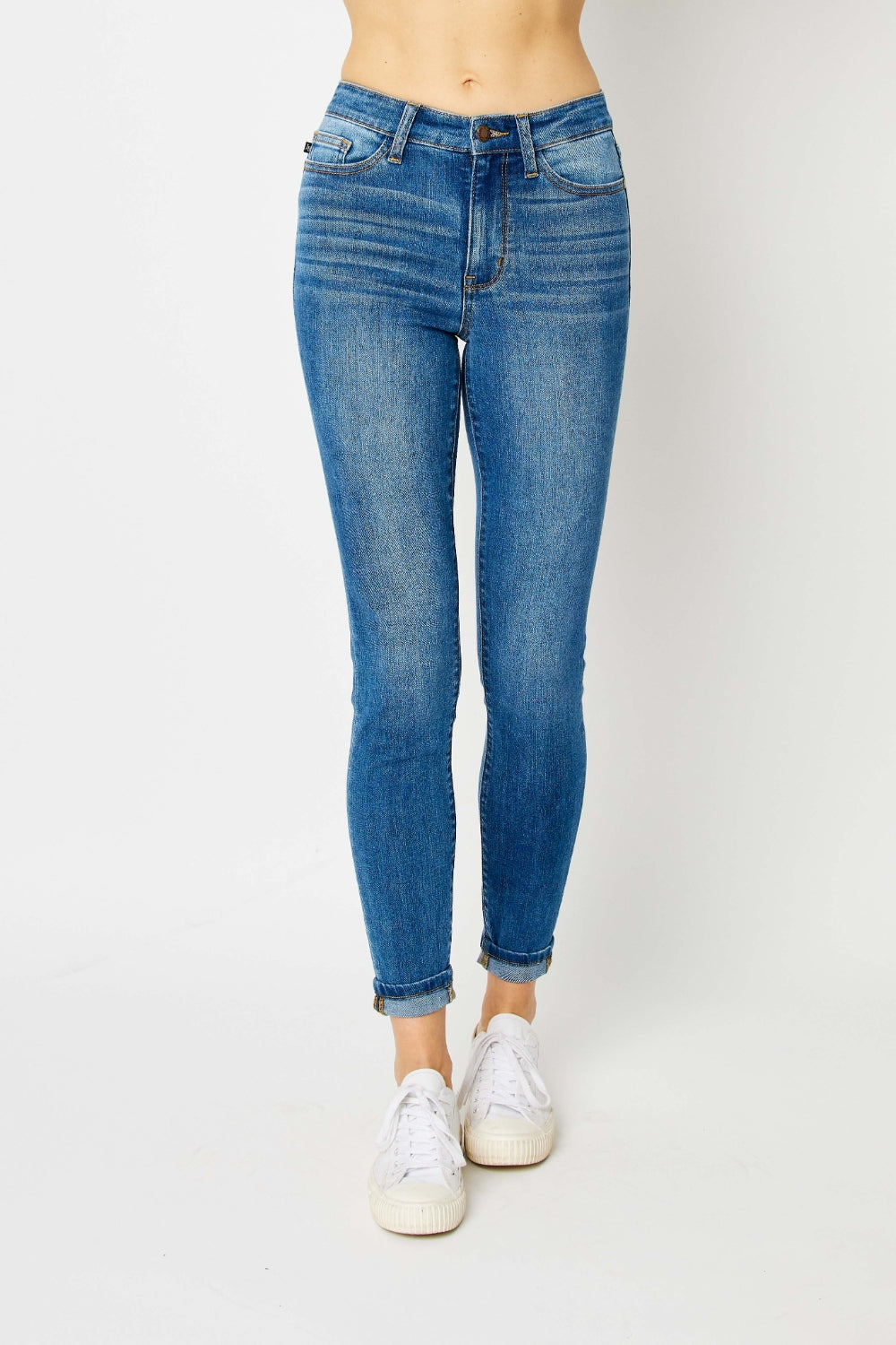 Denim - Judy Blue Full Size Cuffed Hem Skinny Jeans (Copy) - - Cultured Cloths Apparel