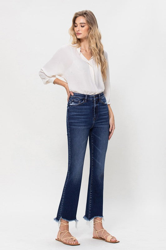 Denim - High Rise Distressed Hem Kick Flare Jeans -  - Cultured Cloths Apparel