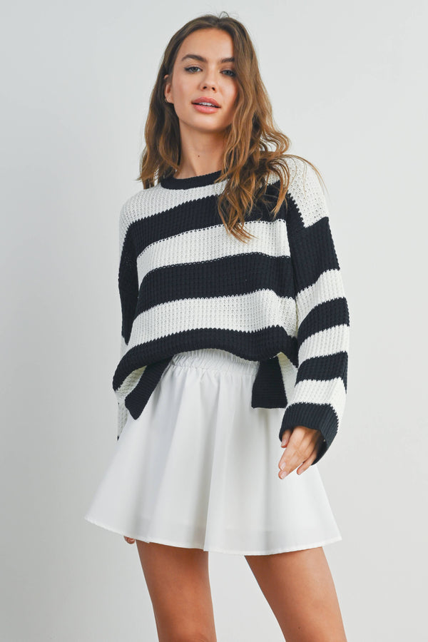 Women's Sweaters - STRIPED ROUND NECK LONG SLEEVE SWEATER -  - Cultured Cloths Apparel