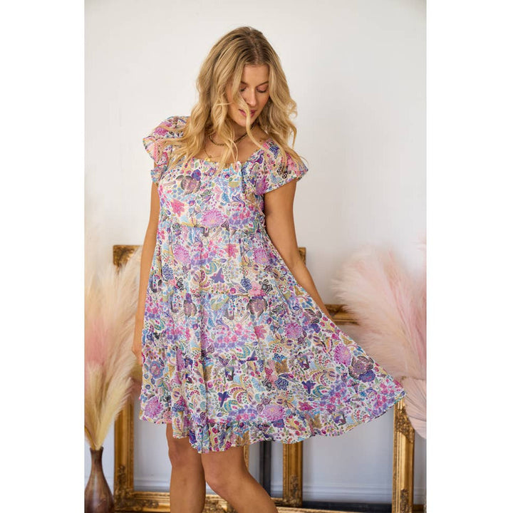 Women's Dresses - Floral Printed Chiffon Dress -  - Cultured Cloths Apparel