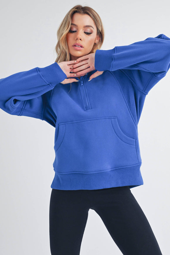 Women's Sweaters - Long Drea Half-Zip Hoodie - Cobalt - Cultured Cloths Apparel