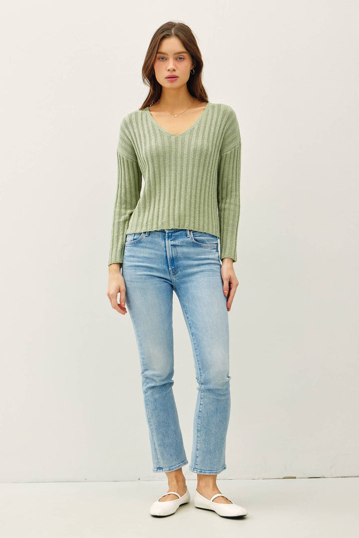 Women's Sweaters - RAISED RIB V-NECK SWEATER - - Cultured Cloths Apparel