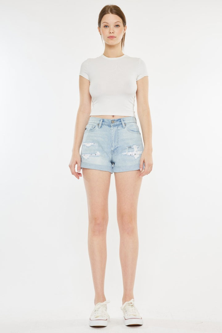 Women's Shorts - Kancan High Rise Repaired Mom Denim Shorts -  - Cultured Cloths Apparel