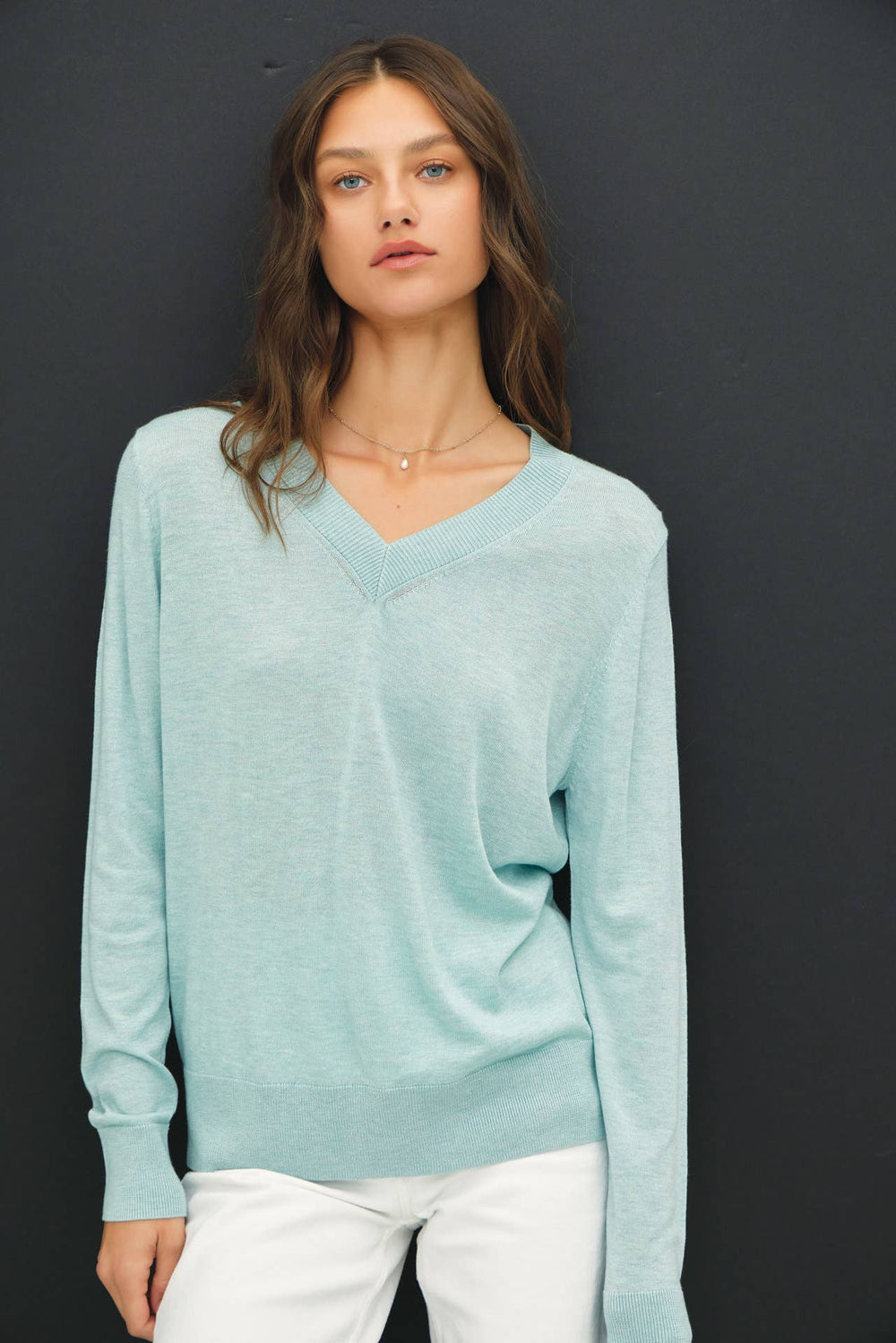 Women's Sweaters - CASHEMERE BLEND V-NECK SWEATER - Sky - Cultured Cloths Apparel