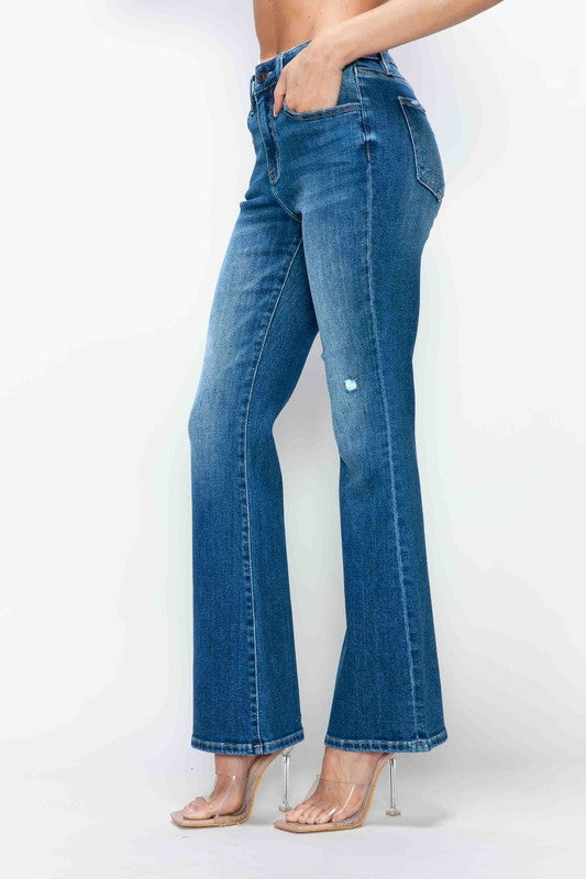 Denim - bytos Full Size High Rise Bootcut Jeans with Pockets - - Cultured Cloths Apparel