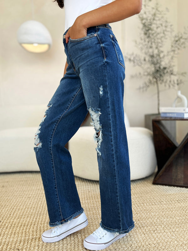 Denim - Judy Blue Full Size Mid Rise Distressed Raw Hem Jeans -  - Cultured Cloths Apparel