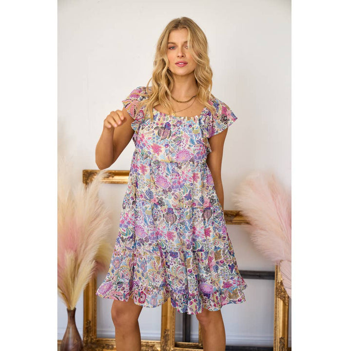 Women's Dresses - Floral Printed Chiffon Dress -  - Cultured Cloths Apparel