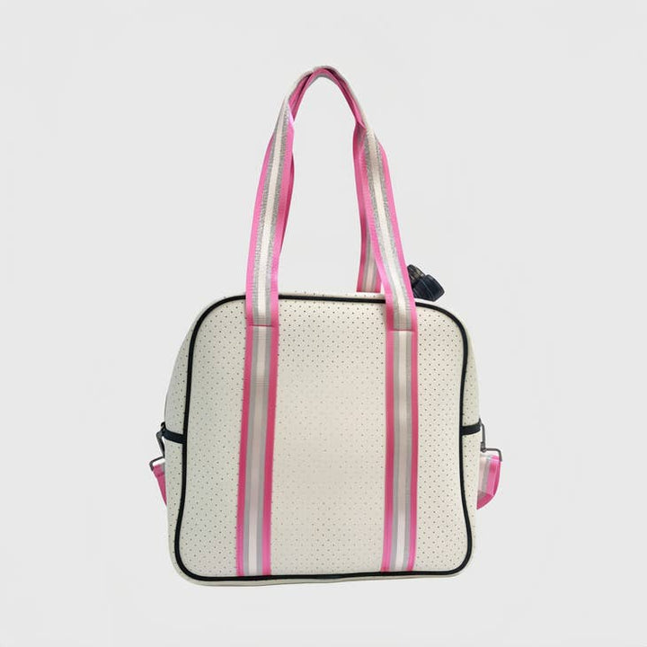 Handbags - Neoprene Crossbody Sling Pickleball Bag Tote White/Silver/Pink -  - Cultured Cloths Apparel